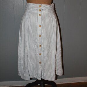 A New Day Linen Blend Blue And White Skirt with Pockets Size Small